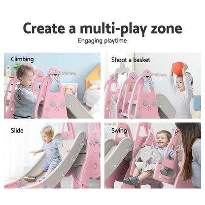 Kids Slide Swing Set Basketball Hoop Outdoor Playground Toys 170Cm Pink