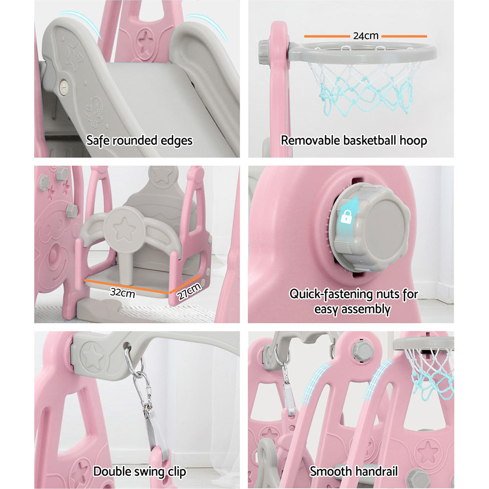Kids Slide Swing Set Basketball Hoop Outdoor Playground Toys 170Cm Pink