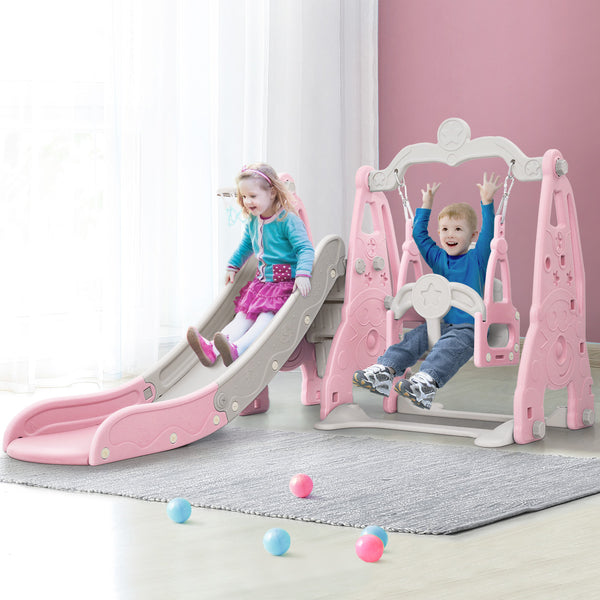  Kids Slide Swing Set Basketball Hoop Outdoor Playground Toys 170Cm Pink