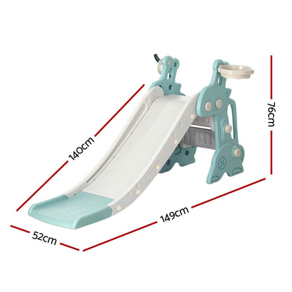 Kids Slide Set Basketball Hoop Ring Outdoor Playground Toy Deer 140Cm Blue