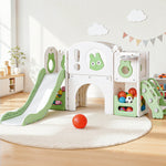 Kids Slide Swing Set Ball Hoop Rings Football Outdoor Toys Green