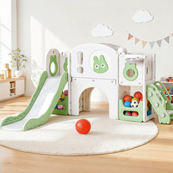 Kids Slide Swing Set Ball Hoop Rings Football Outdoor Toys Green