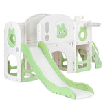 Kids Slide Swing Set Ball Hoop Rings Football Outdoor Toys Green