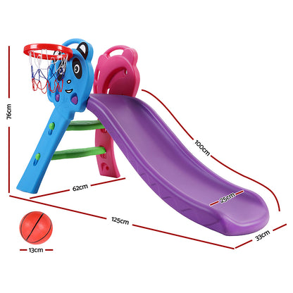 Kids Slide Set Basketball Hoop Indoor Outdoor Playground Toys 100Cm Blue