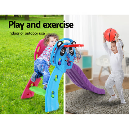 Kids Slide Set Basketball Hoop Indoor Outdoor Playground Toys 100Cm Blue