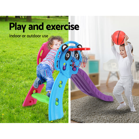 Kids Slide Set Basketball Hoop Indoor Outdoor Playground Toys 100Cm Blue