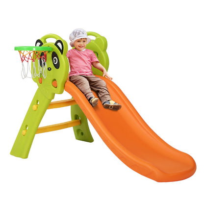 Kids Slide Set Basketball Hoop Indoor Outdoor Playground Toys 100Cm Orange
