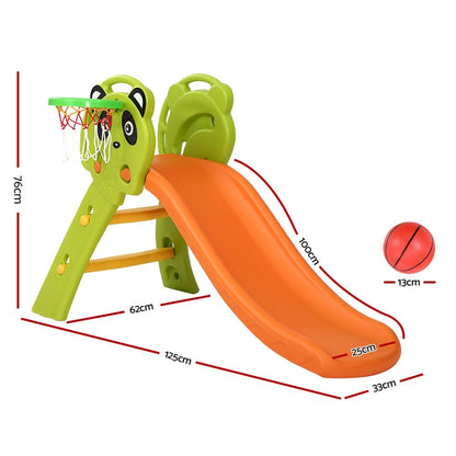 Kids Slide Set Basketball Hoop Indoor Outdoor Playground Toys 100Cm Orange