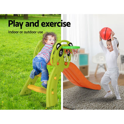 Kids Slide Set Basketball Hoop Indoor Outdoor Playground Toys 100Cm Orange