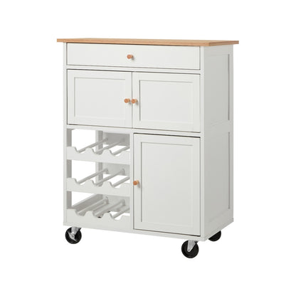 Kitchen Trolley Rolling Serving Cart With Drawer And Wine Rack Storage Cabinet