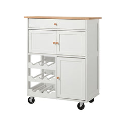 Kitchen Trolley Rolling Serving Cart With Drawer And Wine Rack Storage Cabinet