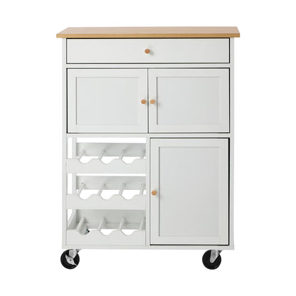 Kitchen Trolley Rolling Serving Cart With Drawer And Wine Rack Storage Cabinet