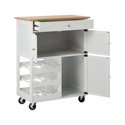 Kitchen Trolley Rolling Serving Cart With Drawer And Wine Rack Storage Cabinet