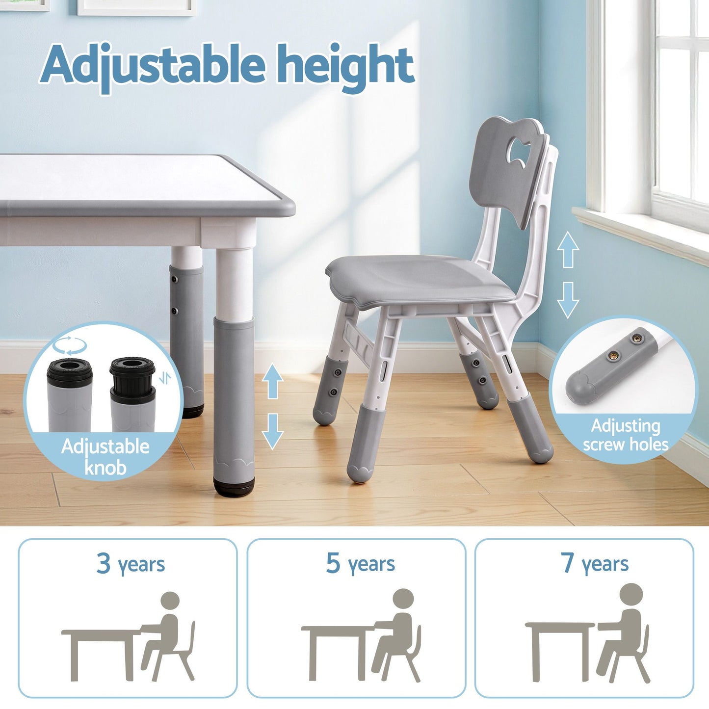 Kids Table 4 Chairs Set Height Adjustable | HomeAndLiving - 5