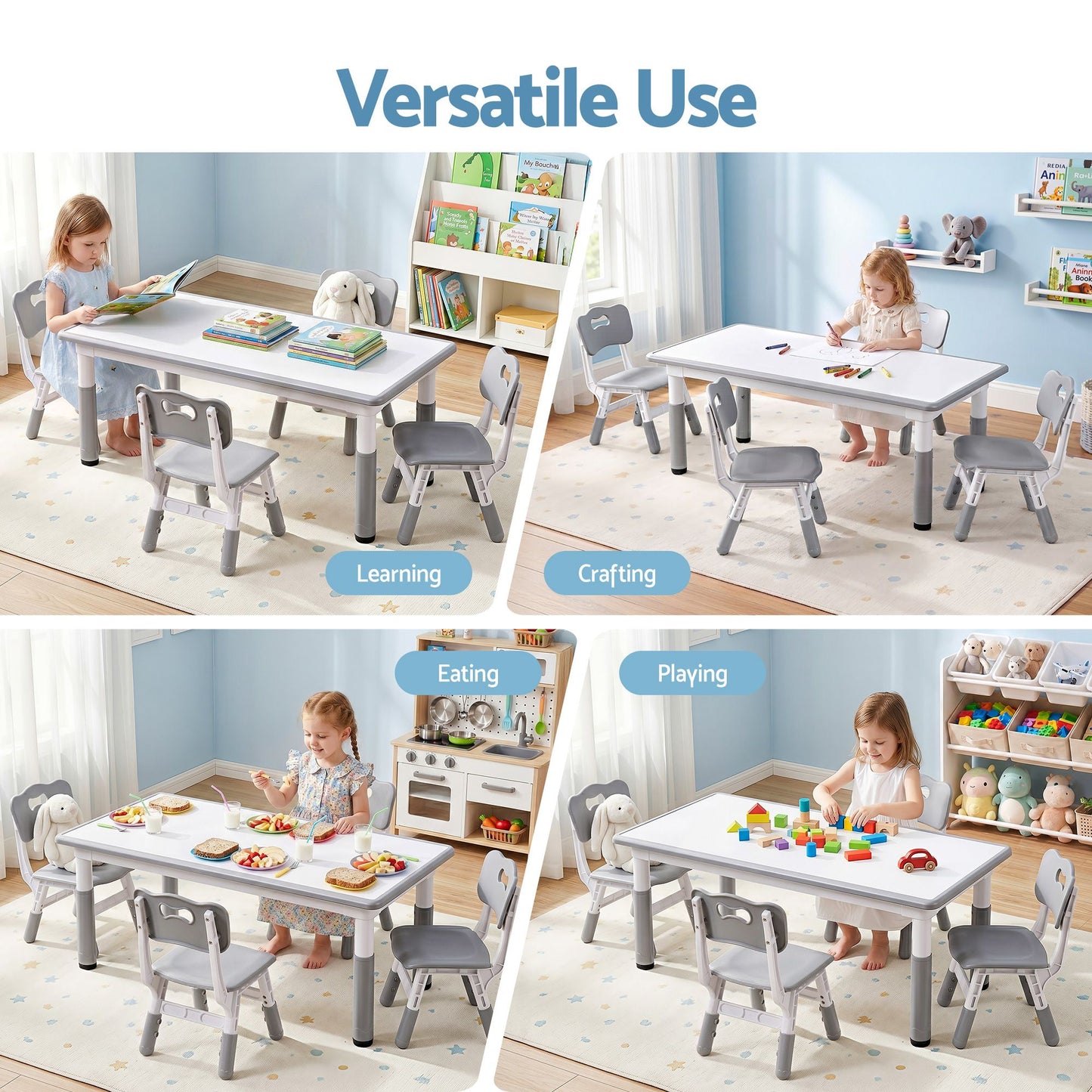 Kids Table 4 Chairs Set Height Adjustable | HomeAndLiving - 8
