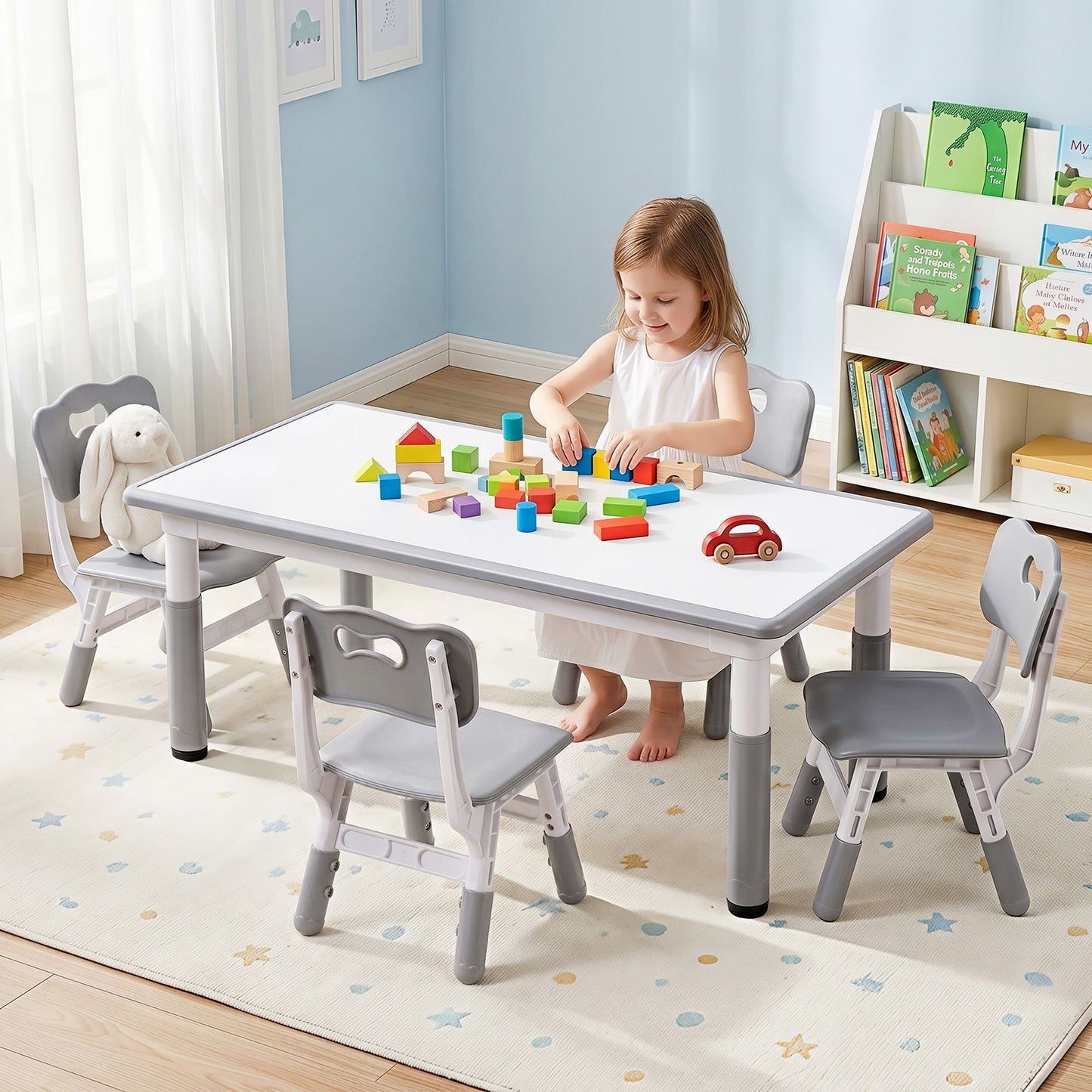 Kids Table 4 Chairs Set Height Adjustable | HomeAndLiving
