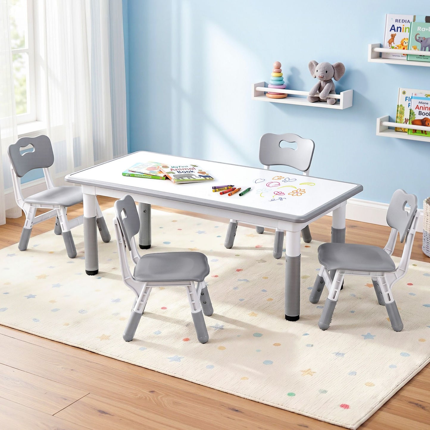 Kids Table 4 Chairs Set Height Adjustable | HomeAndLiving - 9