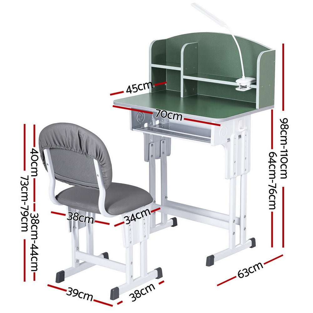 Kids Study Desk Chair Set Adjustable Ergonomic Table LED Lamp Green