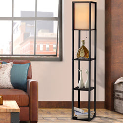 Floor Lamp 3 Tier Shelf Shelf Storage Led Light Stand Home Room Vintage Black