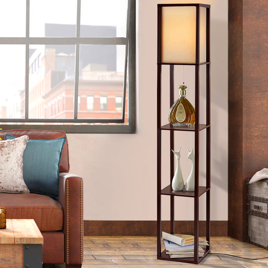 Floor Lamp 3 Tier Shelf Storage Led Light Stand Home Room Vintage Brown