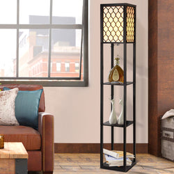 Floor Lamp 3 Tier Shelf Storage Led Light Stand Home Room Pattern Black