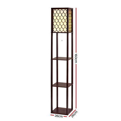 Floor Lamp 3 Tier Shelf Storage Led Light Stand Home Room Pattern Brown
