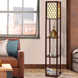 Floor Lamp 3 Tier Shelf Storage Led Light Stand Home Room Pattern Brown