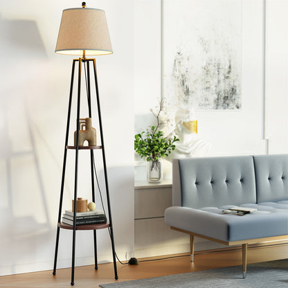 Modern Floor Lamp with Storage Shelves and LED Lighting