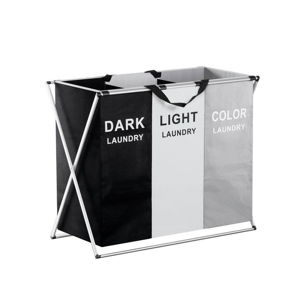 Laundry Basket Hamper Large Foldable Clothes Storage 3 Sections
