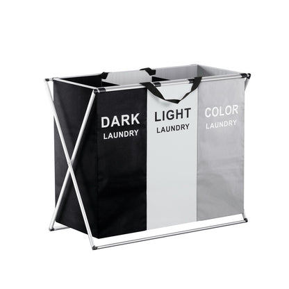 Laundry Basket Hamper Large Foldable Clothes Storage 3 Sections