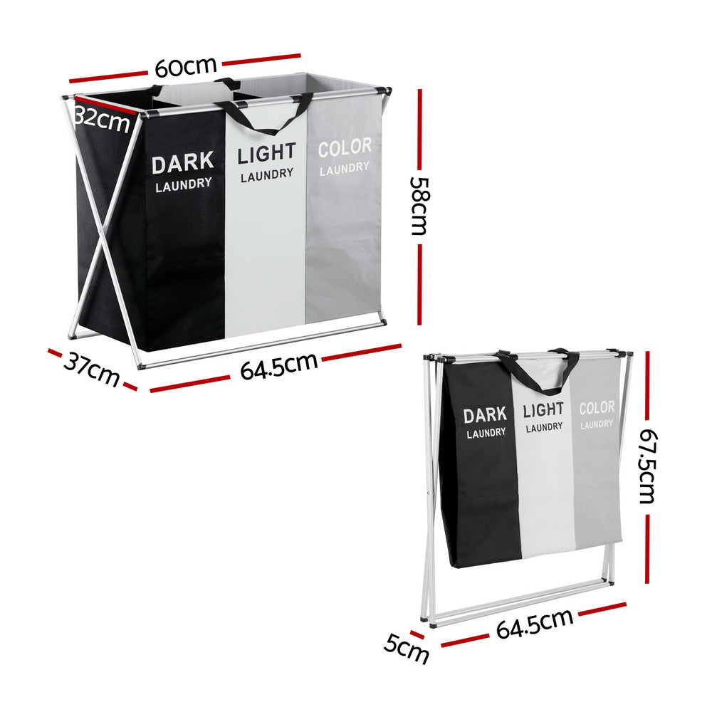 Laundry Basket Hamper Large Foldable Clothes Storage 3 Sections