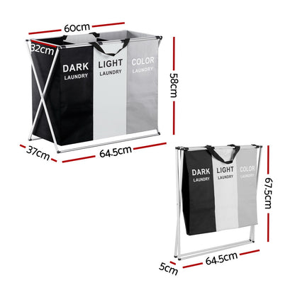 Laundry Basket Hamper Large Foldable Clothes Storage 3 Sections