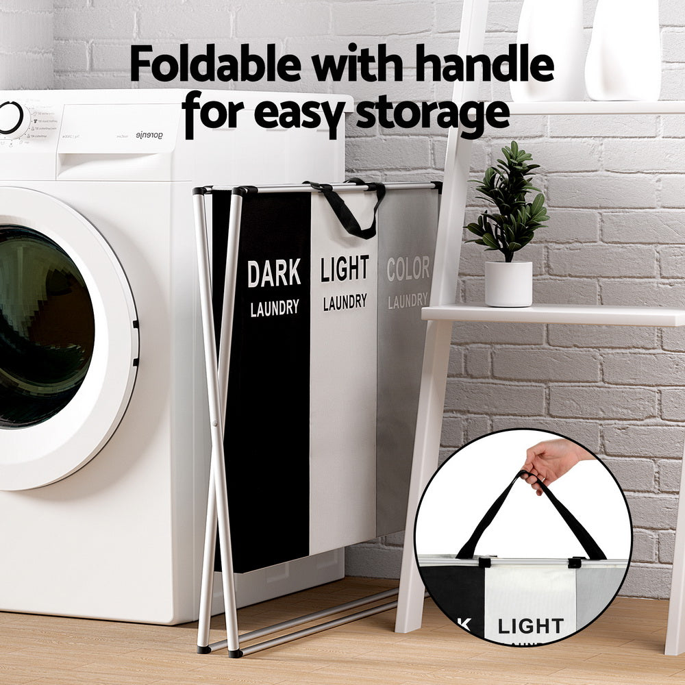 Laundry Basket Hamper Large Foldable Clothes Storage 3 Sections