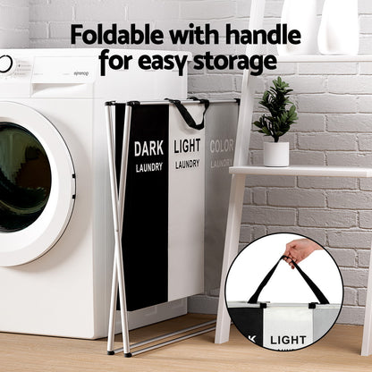 Laundry Basket Hamper Large Foldable Clothes Storage 3 Sections