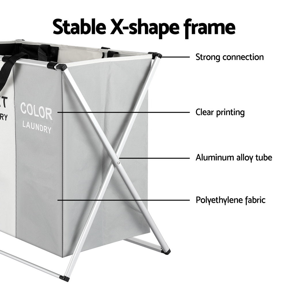 Laundry Basket Hamper Large Foldable Clothes Storage 3 Sections