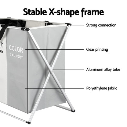 Laundry Basket Hamper Large Foldable Clothes Storage 3 Sections