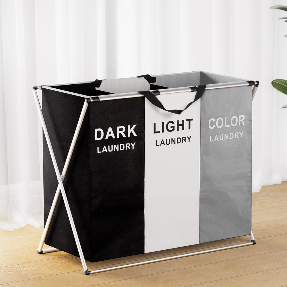 Laundry Basket Hamper Large Foldable Clothes Storage 3 Sections