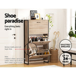 Shoe Cabinet Shoes Storage Rack Wooden Organiser Up to 24 Pairs Shelf Cupboard Metal Frame