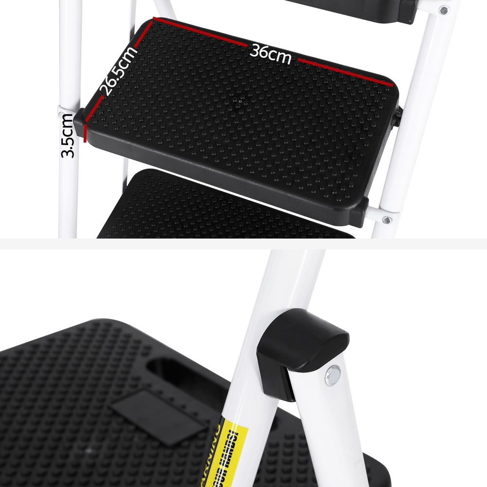 4 Step Ladder Multi-Purpose Folding Steel Platform Tool Bag Handrails