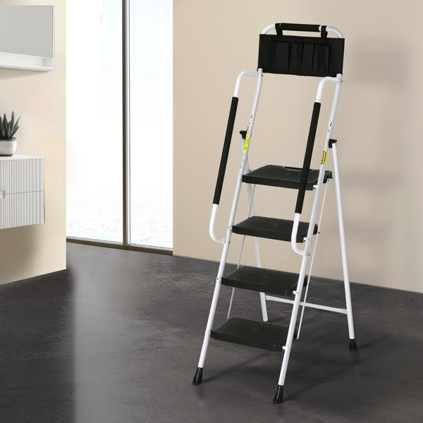  4 Step Ladder Multi-Purpose Folding Steel Platform Tool Bag Handrails