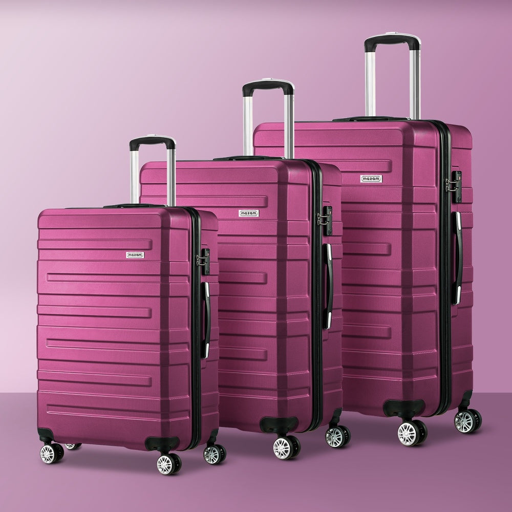 3PCS Luggage Suitcase Set TSA Lock Hard Case Magenta Travel Trolley