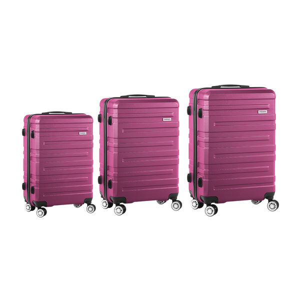 3PCS Luggage Suitcase Set TSA Lock Hard Case Magenta Travel Trolley