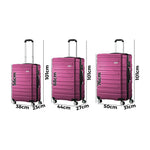 3PCS Luggage Suitcase Set TSA Lock Hard Case Magenta Travel Trolley