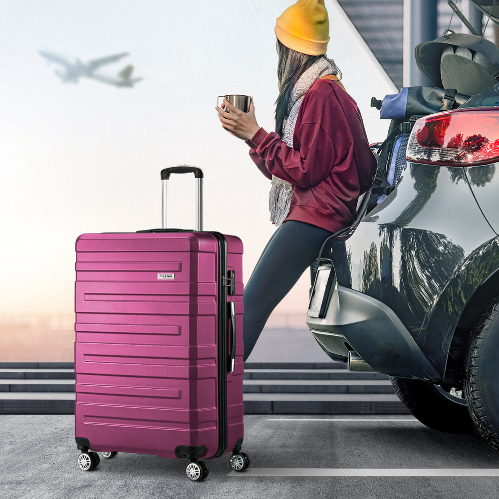 3PCS Luggage Suitcase Set TSA Lock Hard Case Magenta Travel Trolley