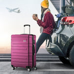 3PCS Luggage Suitcase Set TSA Lock Hard Case Magenta Travel Trolley