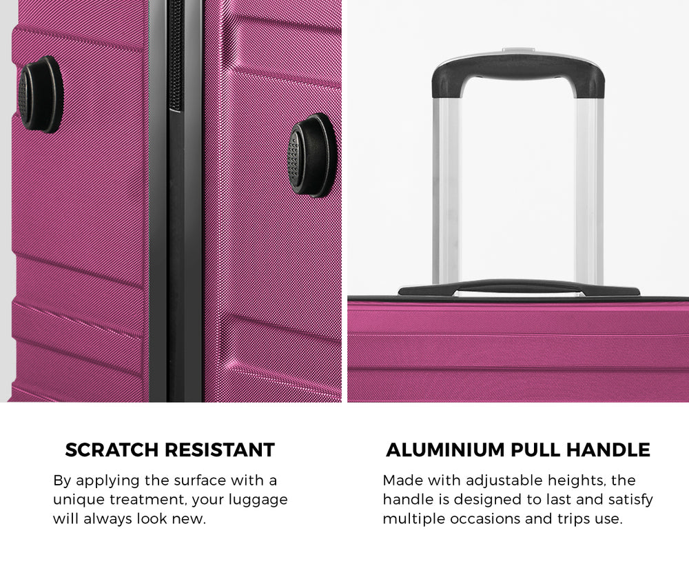 3PCS Luggage Suitcase Set TSA Lock Hard Case Magenta Travel Trolley