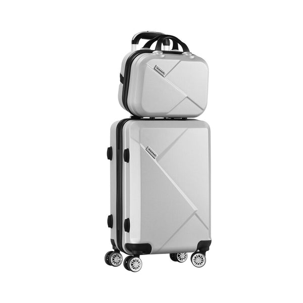  2PCS Luggage Set TSA Lock Hard Case Silver