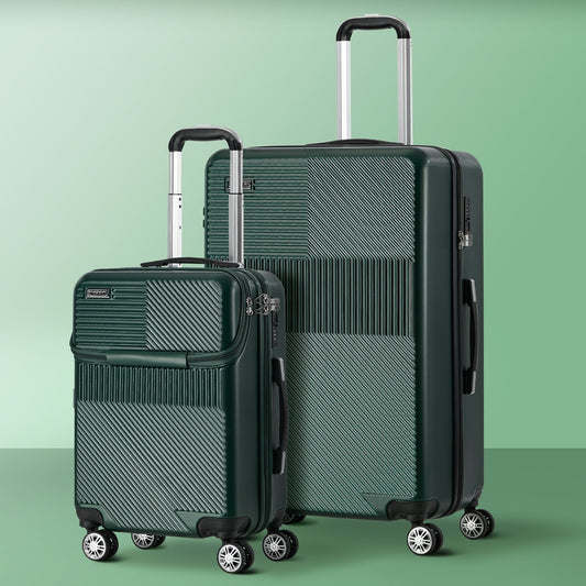2PCS Hard Case Luggage Set TSA Lock Green | HomeAndLiving