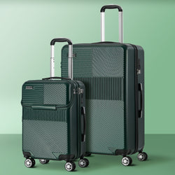 2PCS Hard Case Luggage Set TSA Lock Green | HomeAndLiving