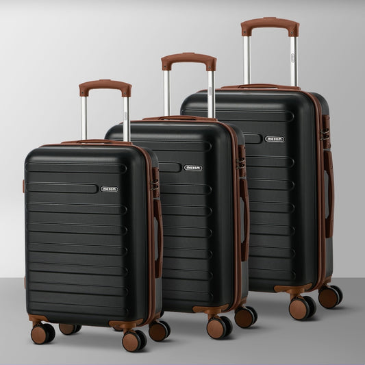 Spinner Luggage Suitcase Set Travel Collection ABS Hard Shell TSA Lock 20 24 28 Inch Black 3 Piece